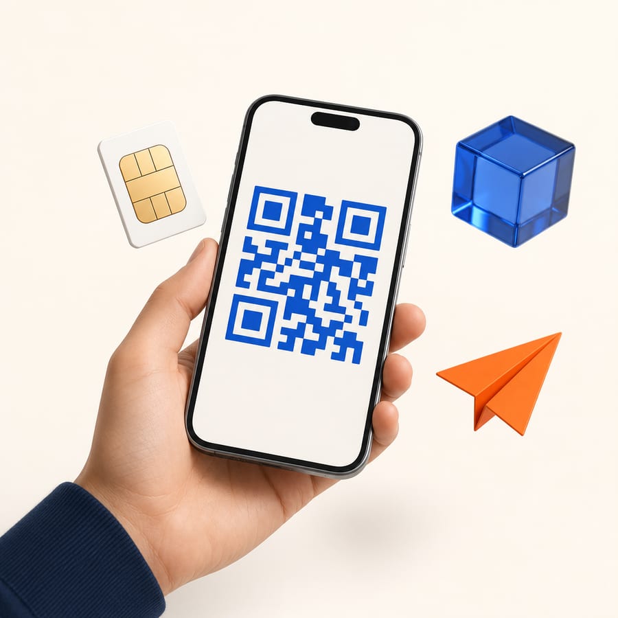 Scanning a QR code on a phone to install an eSIM