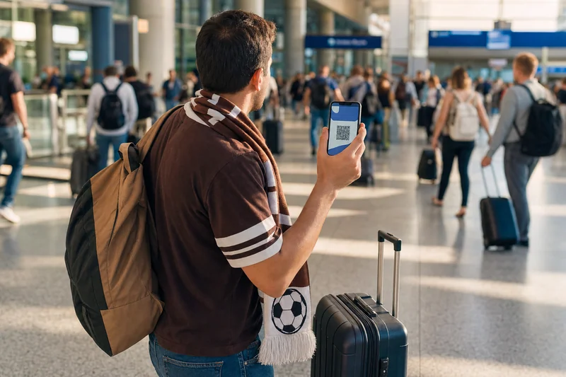 Football fan arriving in the USA with an eSIM ready to scan