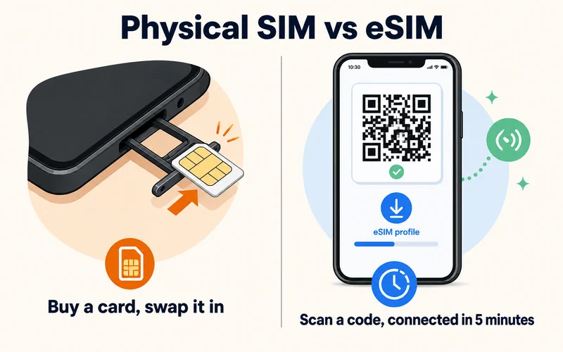 Physical SIM versus eSIM, side by side