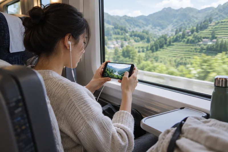 Watching a video on a phone on a high-speed train in China