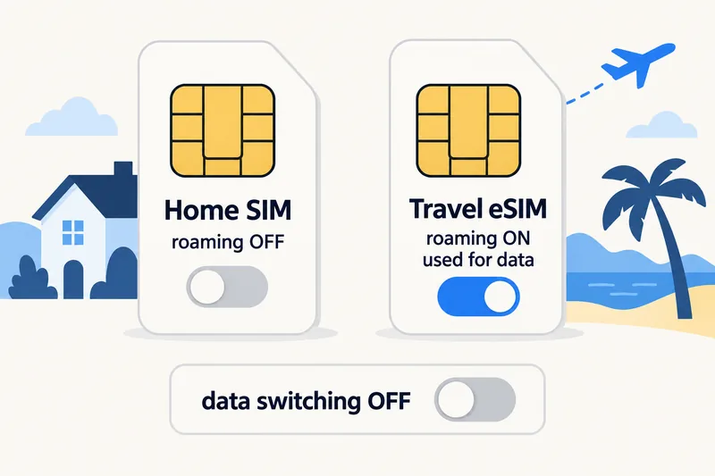 Réglages d'itinérance pour une SIM habituelle et une eSIM de voyage