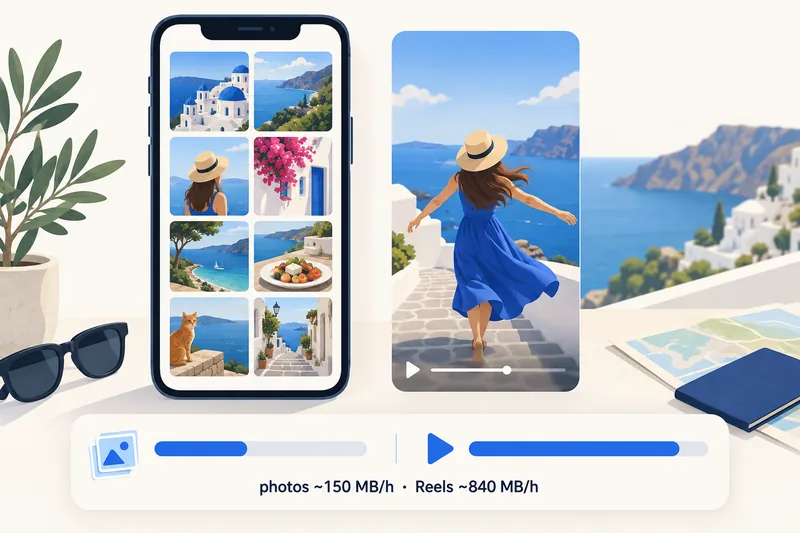 Jumlah data yang digunakan Instagram setiap jam untuk foto, Reels dan Live
