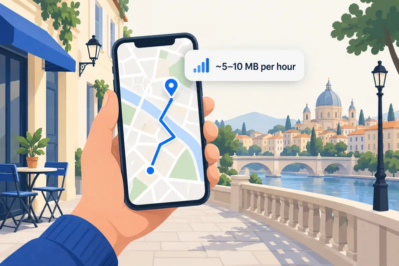 Google Maps menggunakan kira-kira 5–10 MB data setiap jam navigasi