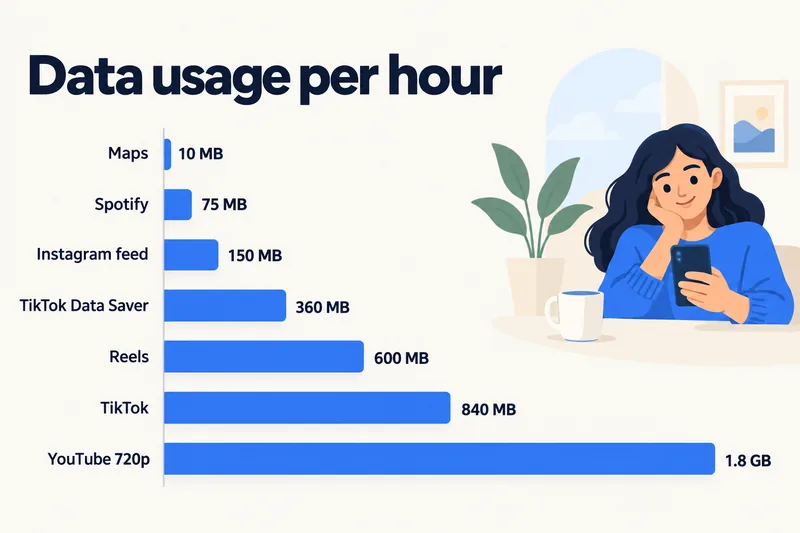Perbandingan penggunaan data TikTok setiap jam dengan Instagram, YouTube dan apl lain