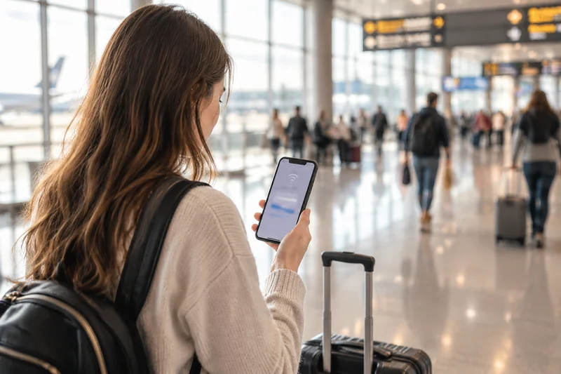 Traveler trying to log in to airport Wi-Fi in Russia